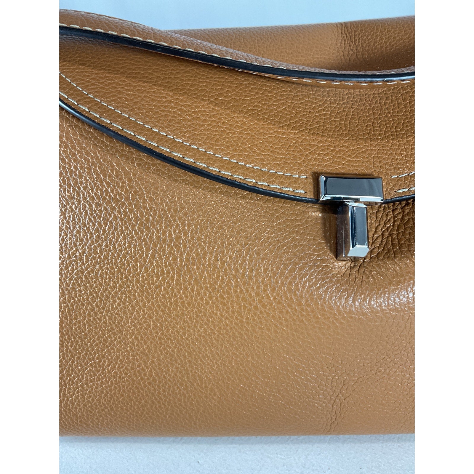 Toteme T-Lock Tan Leather Top Handle Tan Grain Clutch