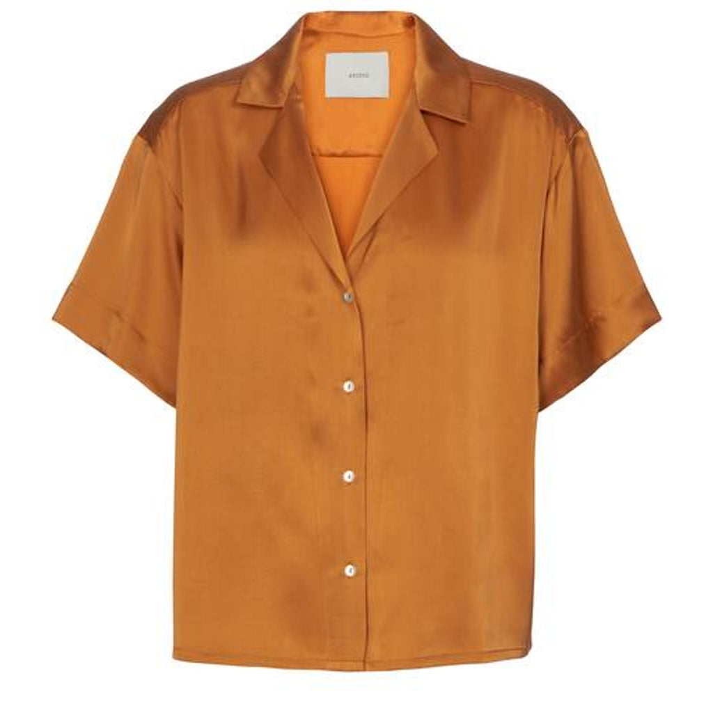 Asceno 'Prague' Orange Silk Satin Shirt Size S