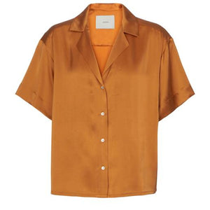Asceno 'Prague' Orange Silk Satin Shirt Size S