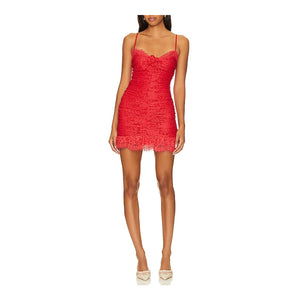For Love & Lemons 'Della' Red Nylon Mini Dress Size L - NWT