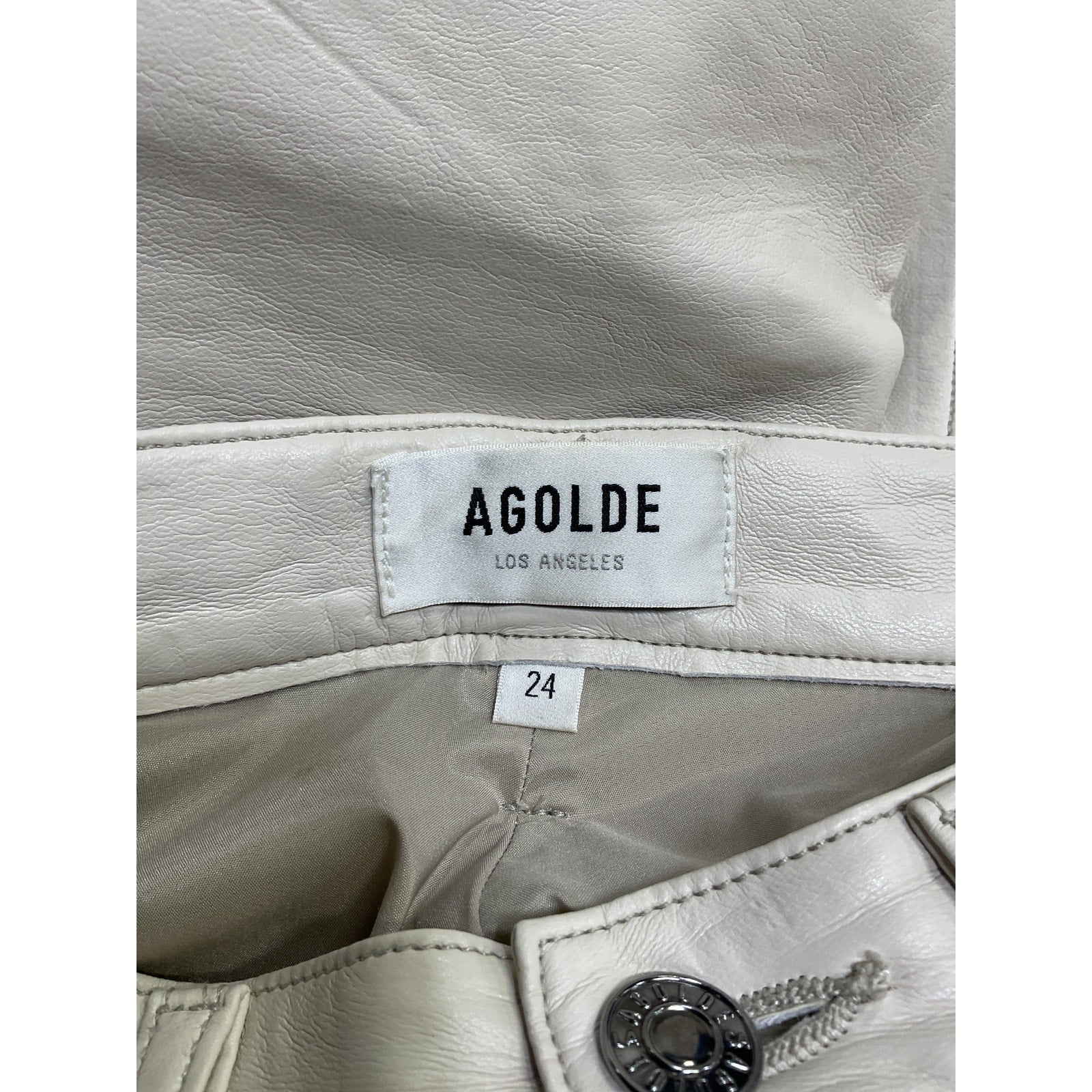 Agolde Recycled White Leather 90'S Pinch Waist Pant Size 24