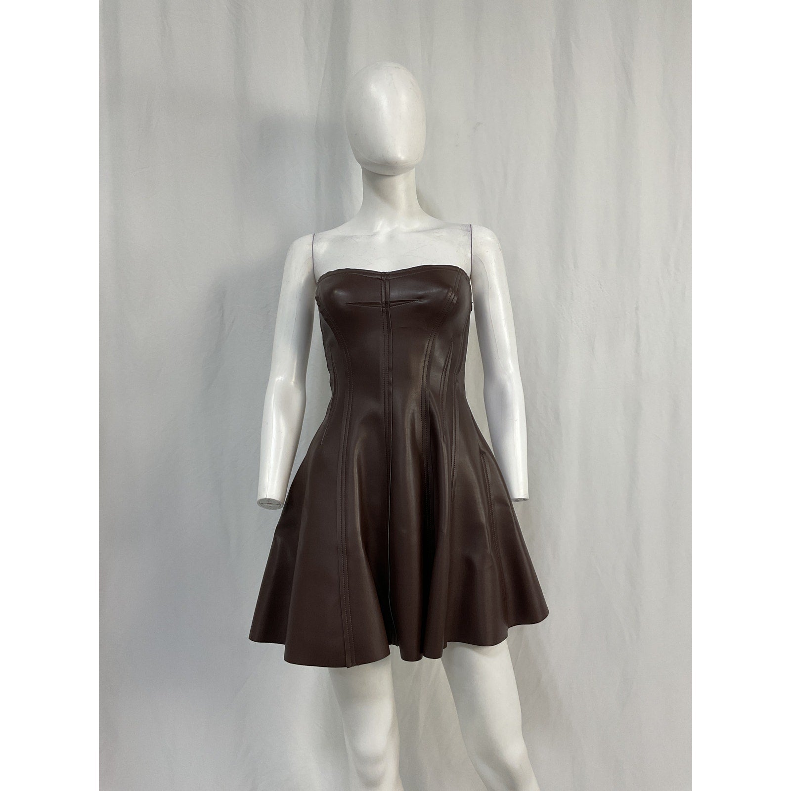 Norma Kamali Strapless Brown Polyurethane Grace Mini Dress Size XS