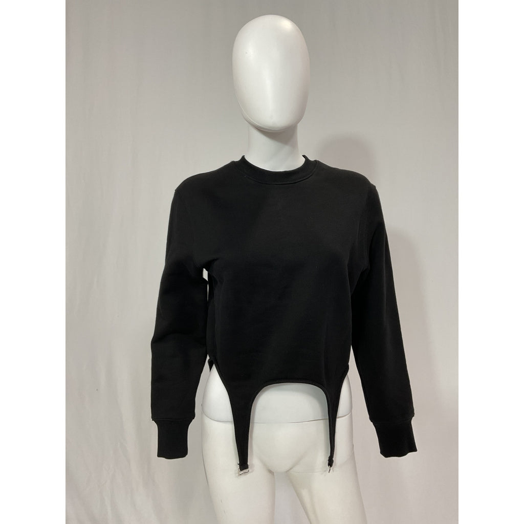 Dion Lee Garter Detail Black Crewneck Sweatshirt Size 2