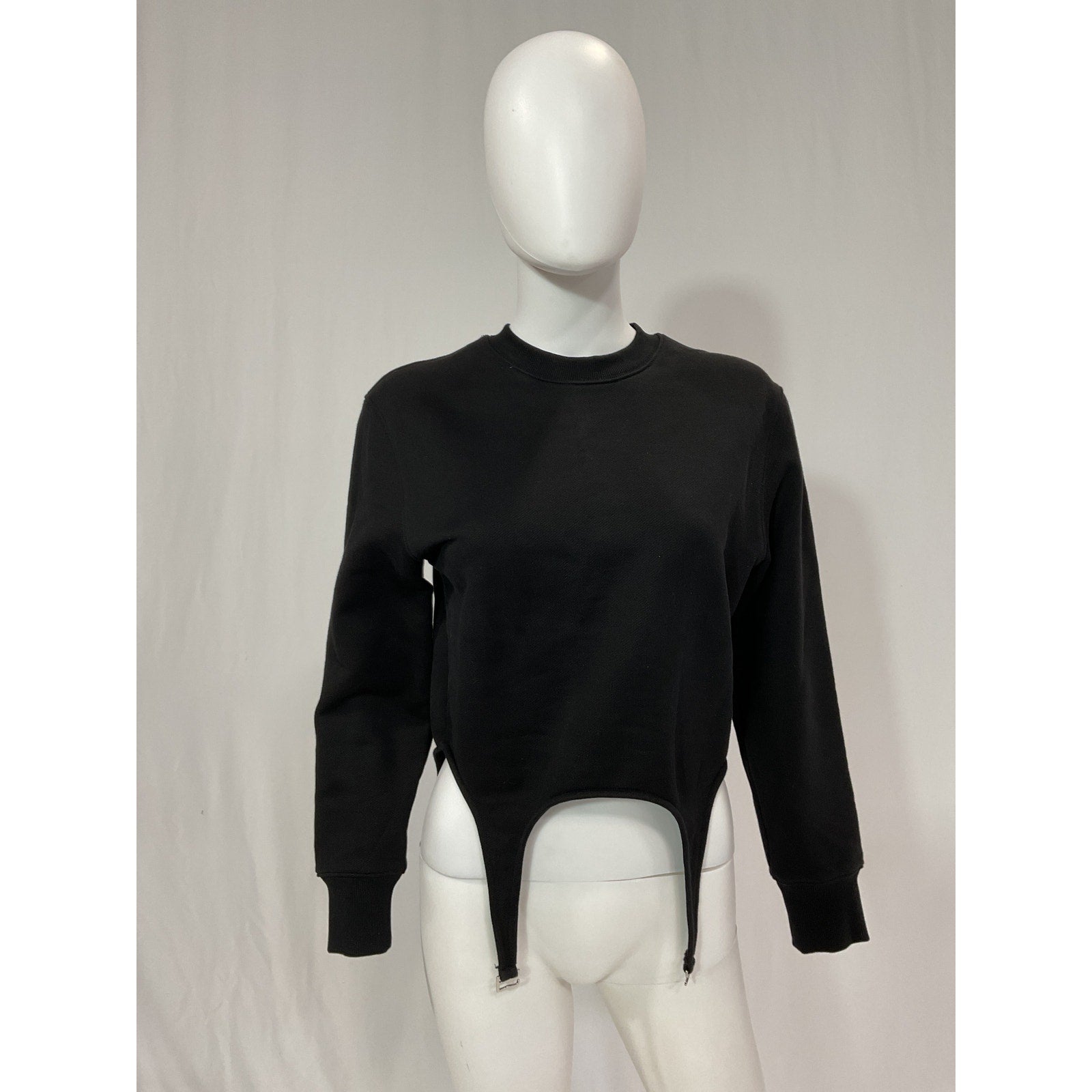 Dion Lee Garter Detail Black Crewneck Sweatshirt Size 2