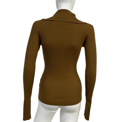 Proenza Schouler Ruffled Brown Merino Wool Cardigan Size S