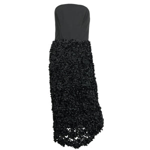 Marchesa Notte Strapless Black Floral Appliqued Crepe Midi Dress Size 6