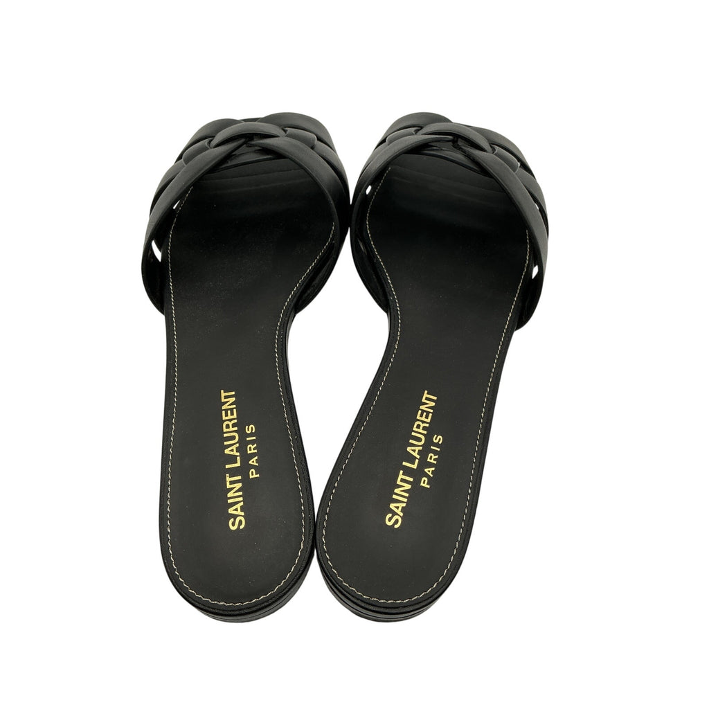 Saint Laurent 'Tribute' Black Leather Slides Size 8