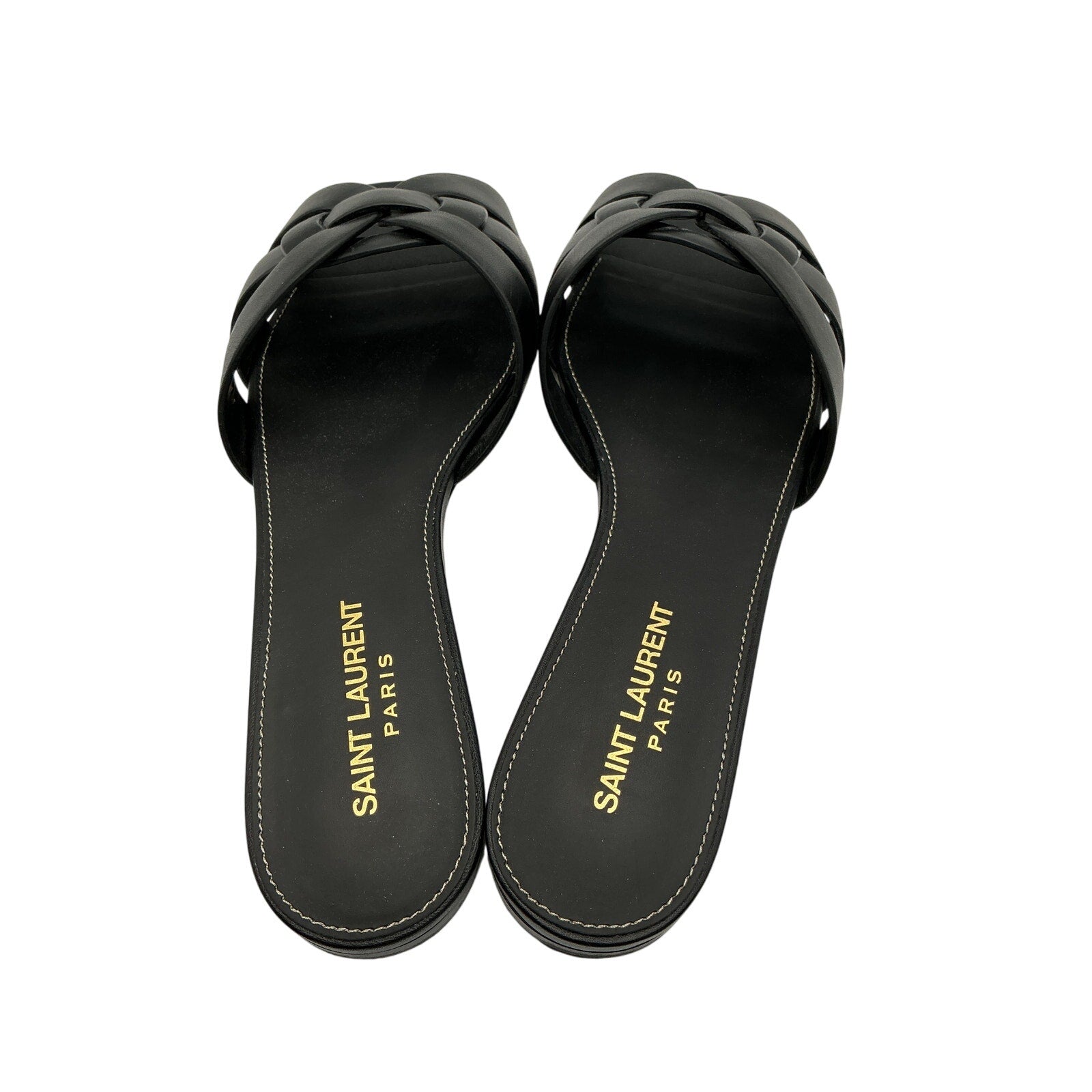 Saint Laurent 'Tribute' Black Leather Slides Size 8