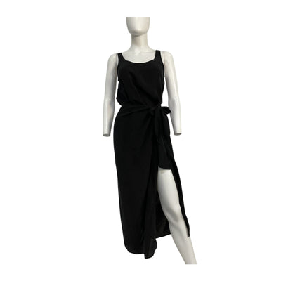 Anemos Sleek Black Dk Wrap Midi Dress Size S