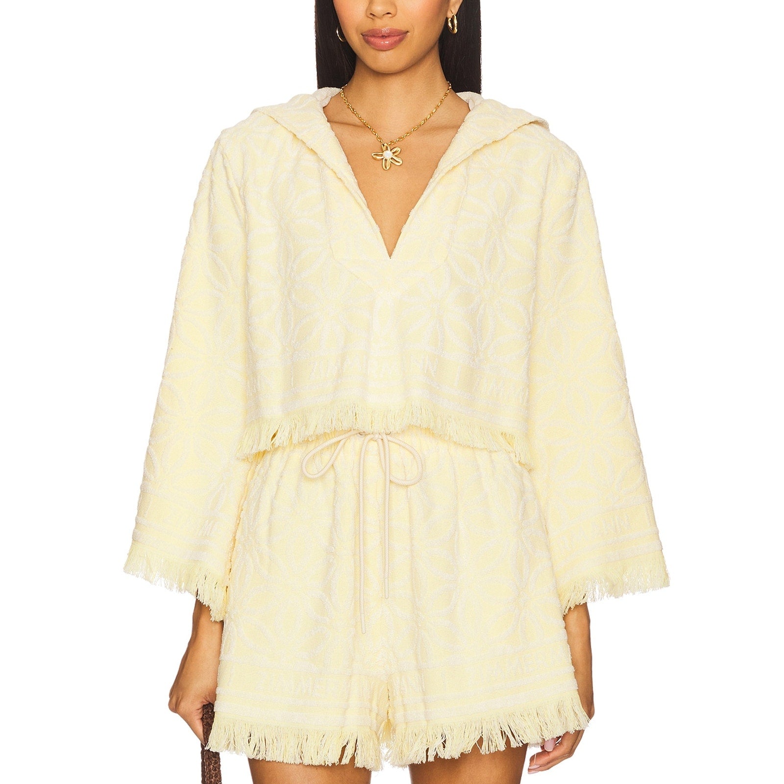 Zimmermann 'Coco' Yellow Cotton Towelling Hooded Top Size 0 / XS