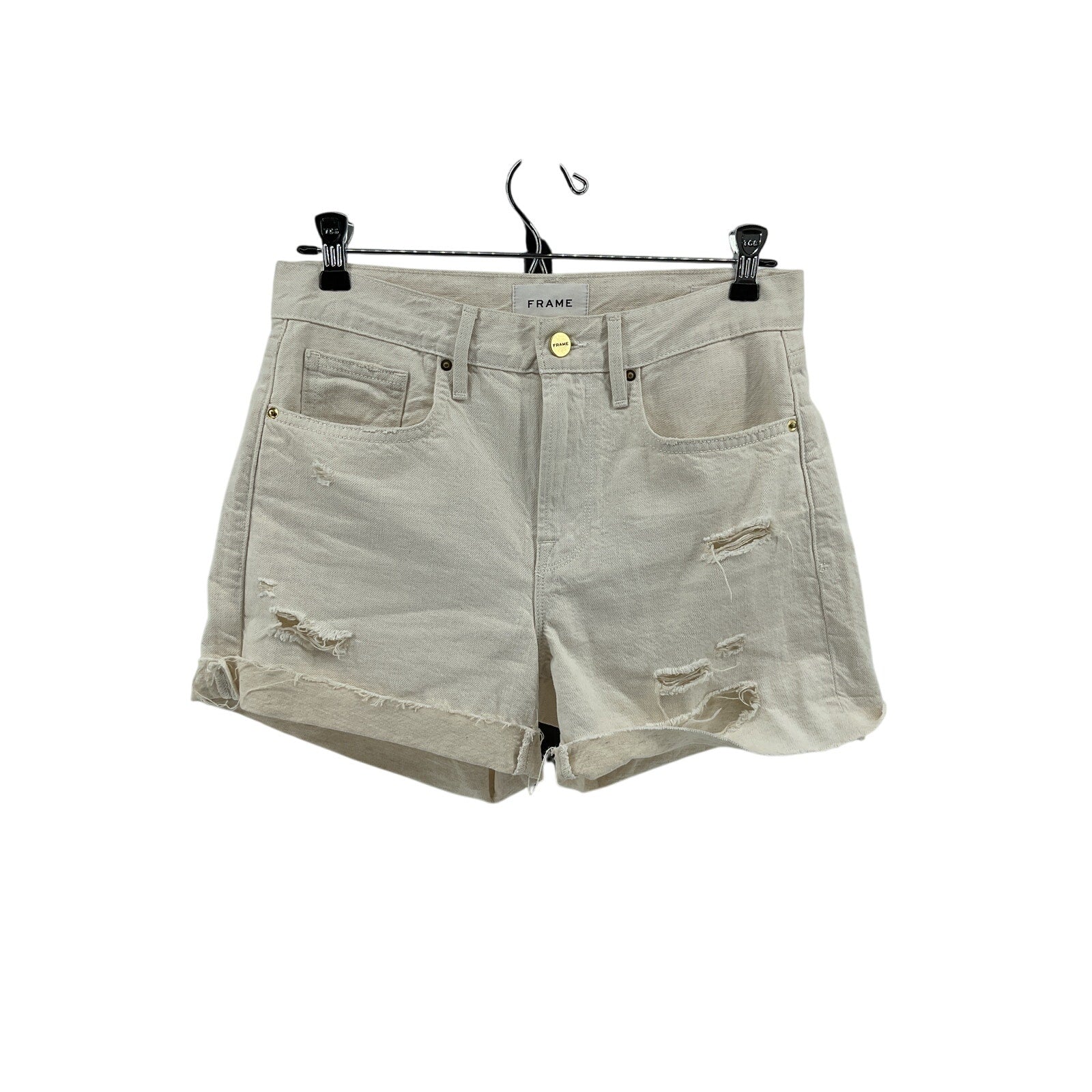 Frame 'Le' White Cotton Brigette High Waist Raw Edge Denim Shorts Size 25