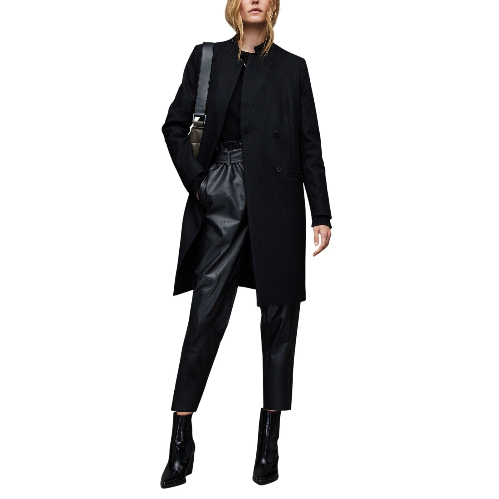 Allsaints 'Sidney' Black Wool Recycled Blend Coat Size 4