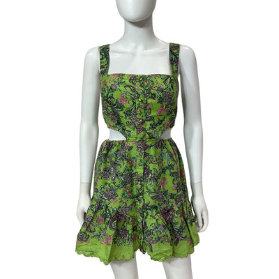 Hemant And Nandita Printed Leaf Green Rôhea Mini Dress Size M