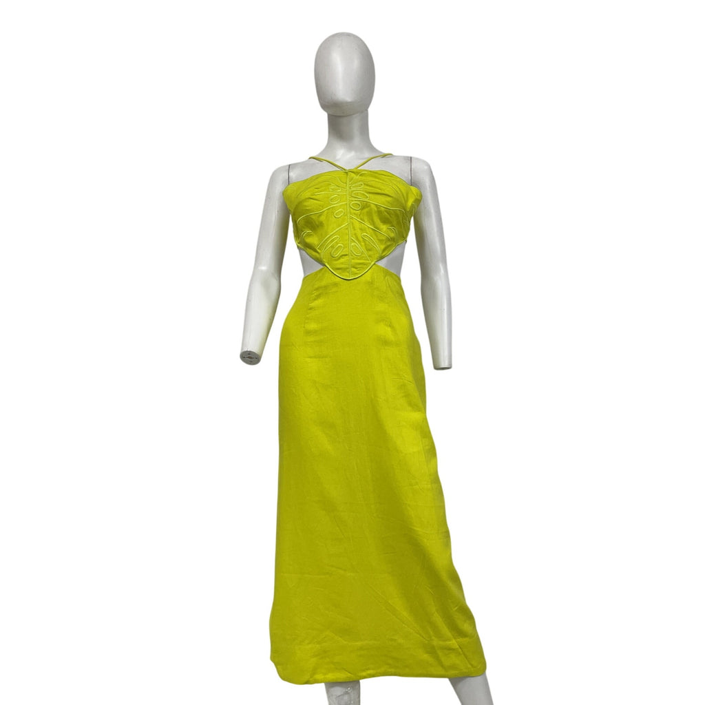 Farm Rio 'Monstera' Green Linen Midi Dress Size S - NWT