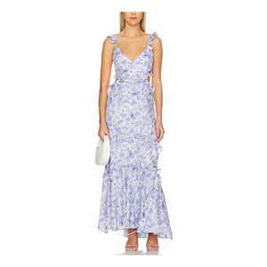 Astr The Label Ruffled Multicolor Cassis Maxi Dress Size S