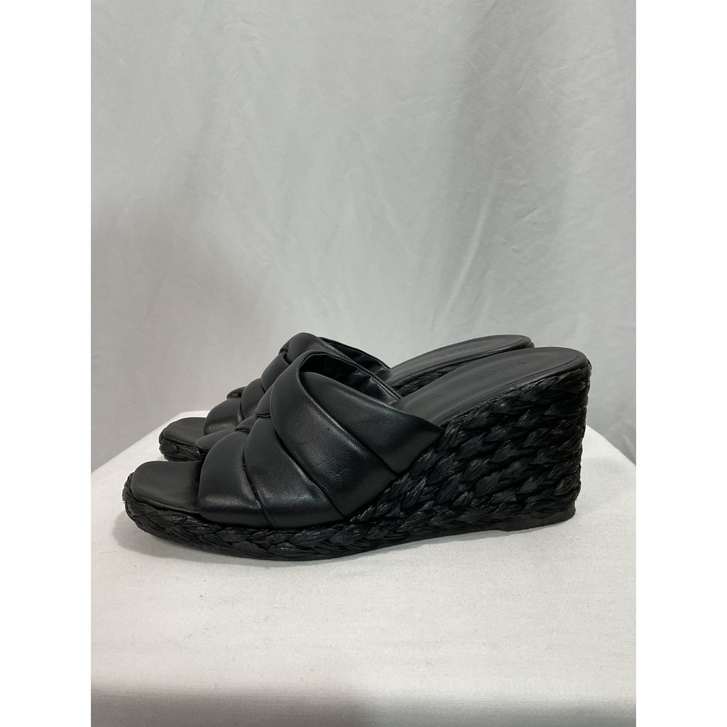 Vince 'Gilian' Black Leather Espadrille Wedge Slide Sandal Size 10