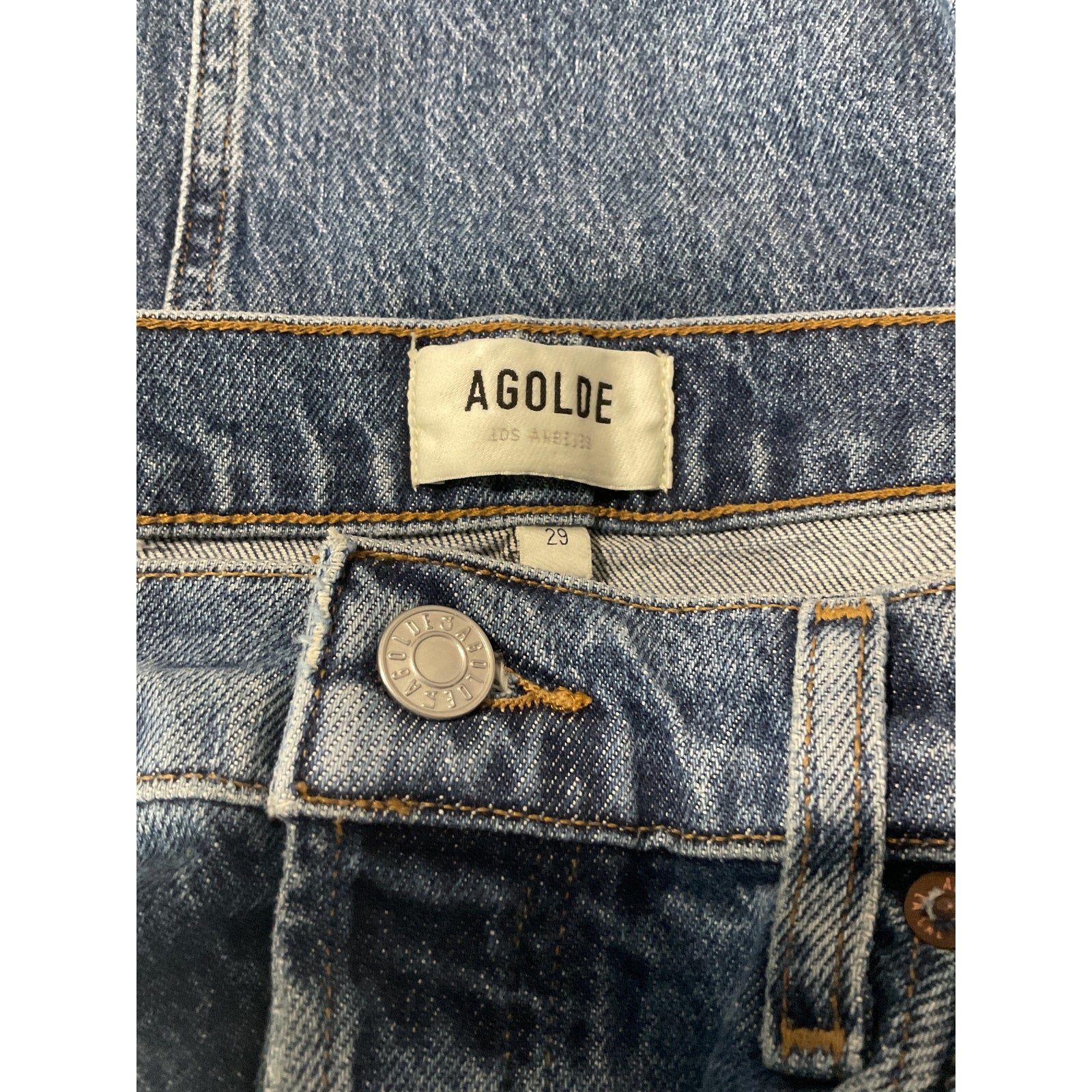 Agolde 'Riley' Blue Cotton High Rise Straight Crop Jean Size 29
