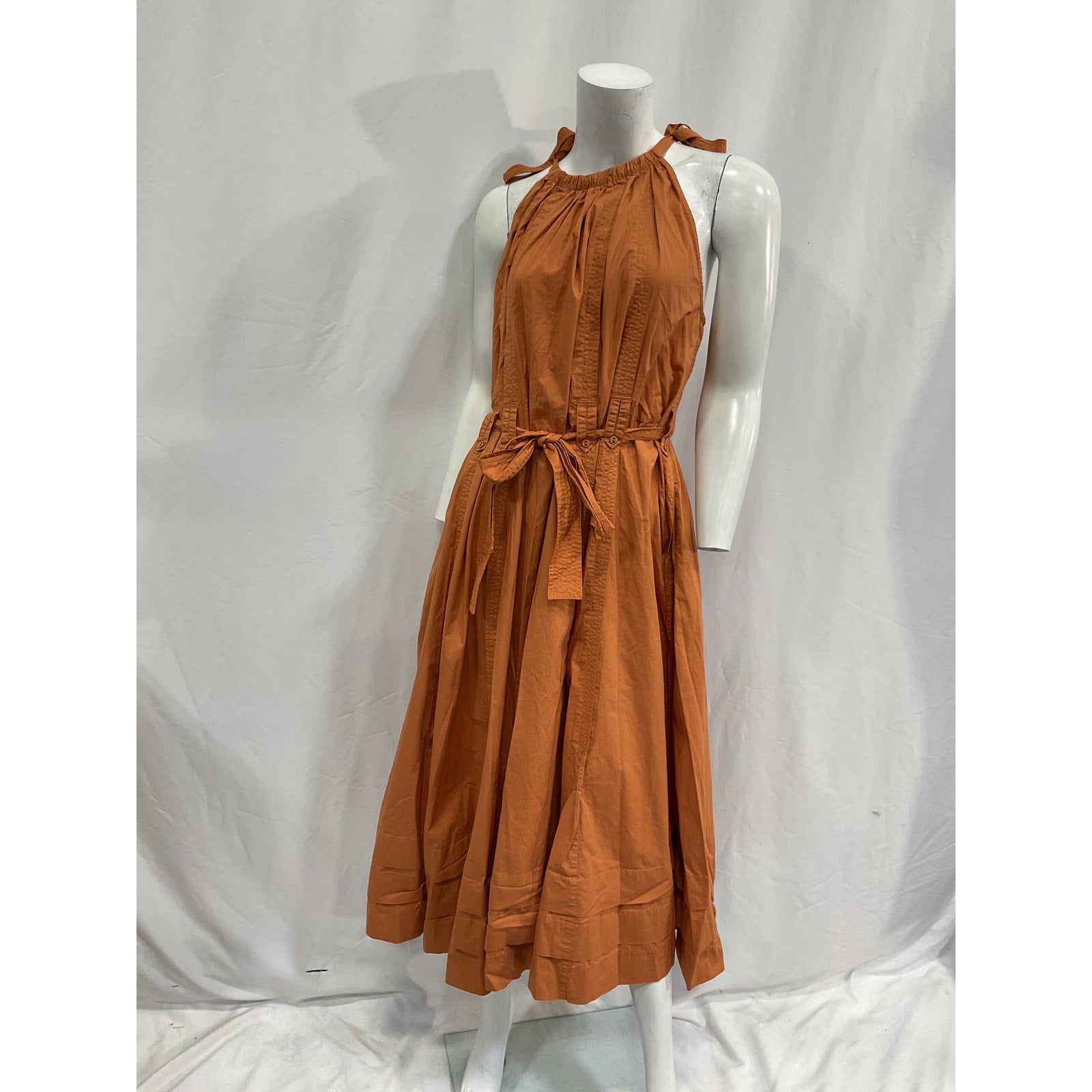 Ulla Johnson 'Joni' Brown Cotton Belted Poplin Midi Dress Size 14