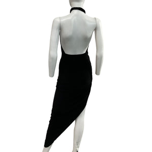 Norma Kamali Elegant Black Cross Halter Side Drape Gown Size M