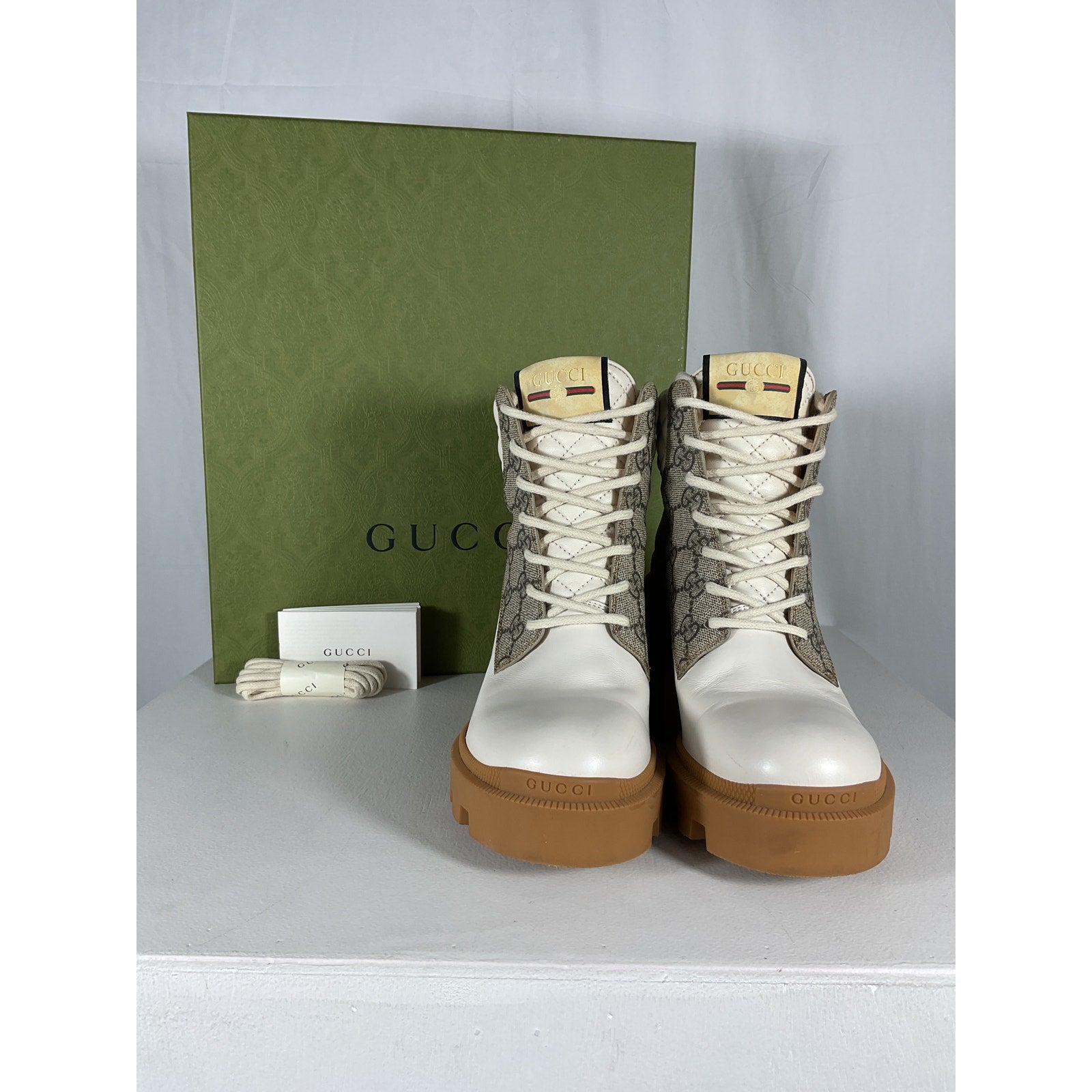 Gucci White Leather Trip GG Bootie Size 7