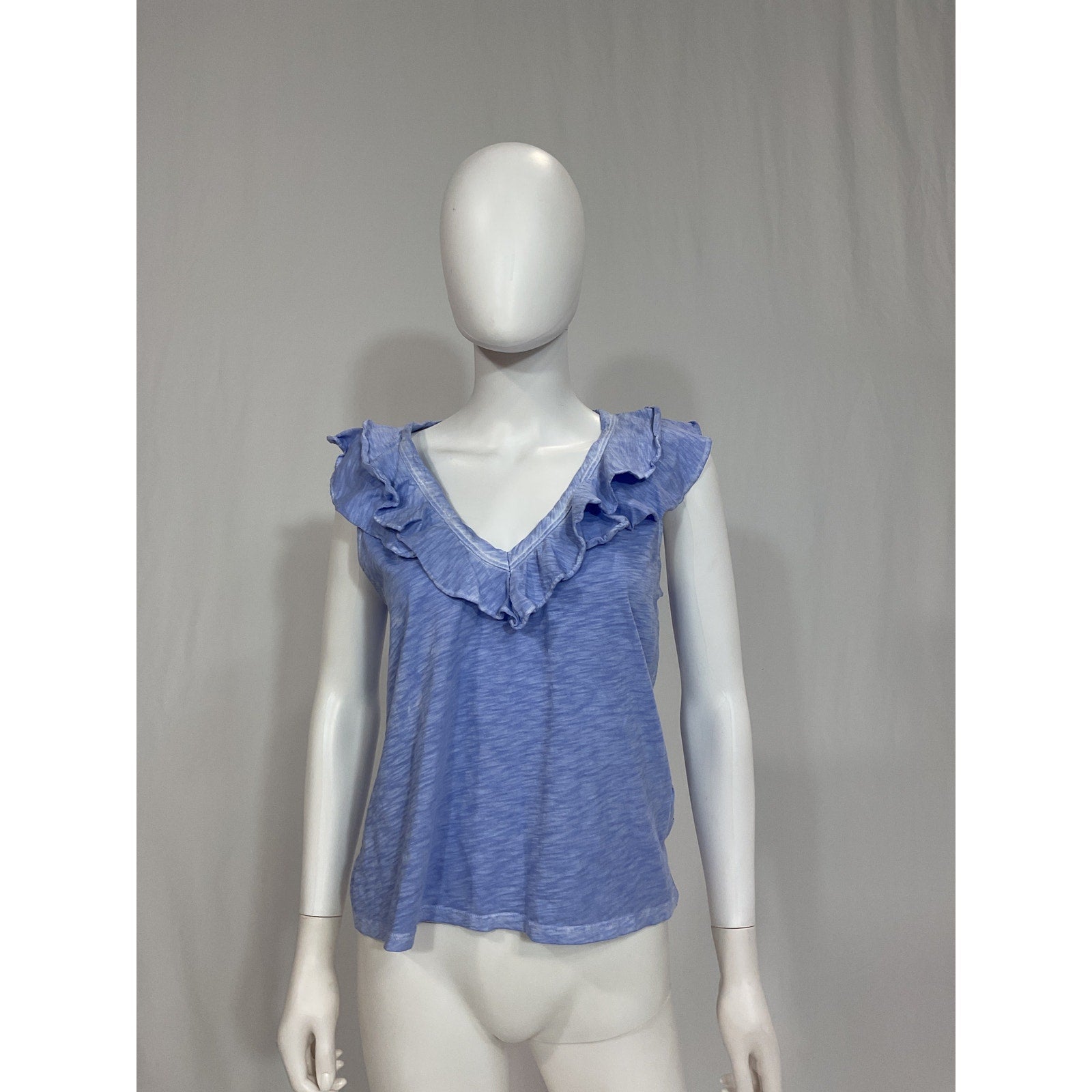 Veronica Beard 'Ellerie' Blue Cotton Sleeveless Ruffled V Neck Top Size L