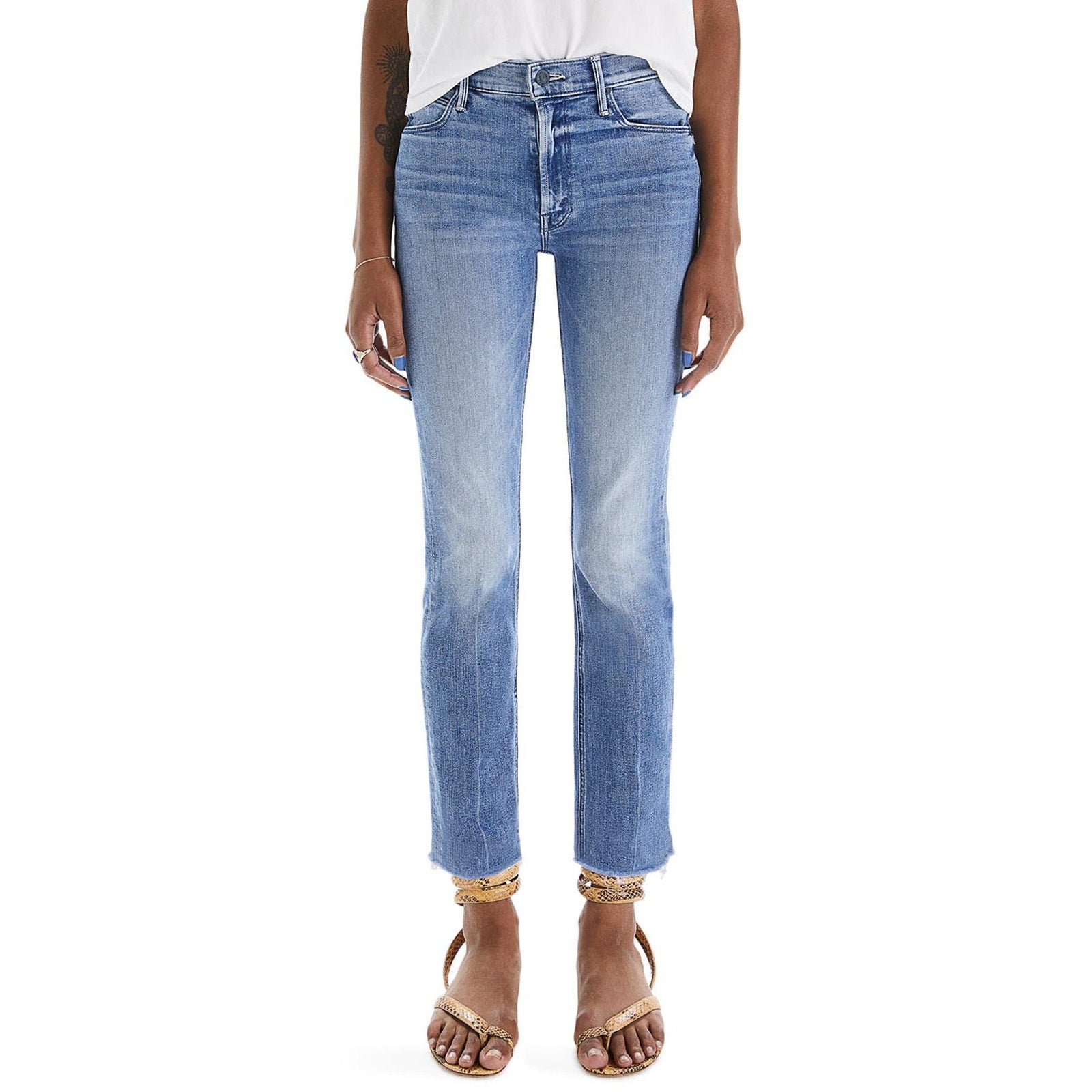 Mother The Dazzler Blue Cotton Mid Rise Ankle Fray Denim Jean Size 25