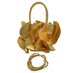Farm Rio Sculptural Gold Blossom Top Handle Bag