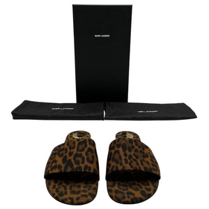 Saint Laurent Leopard Print Grosgrain Brown Carlyle Sandals Size US 7.5 NWT