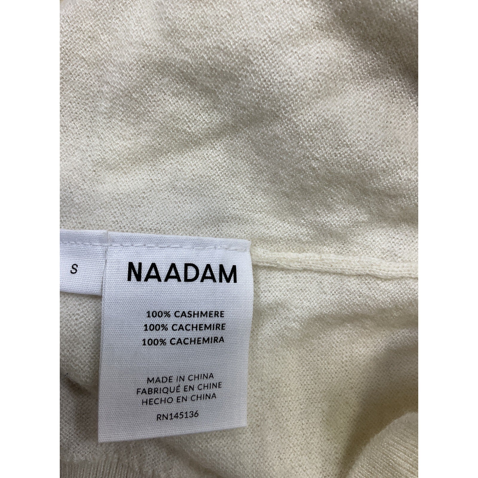 Naadam 'Fancy' White Cashmere V-Neck Sweater Size S