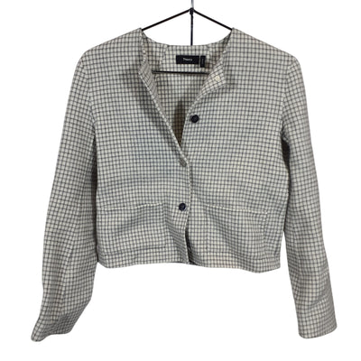 Theory Sleek Ivory Multi Checked Wool Crop Size 2 Jacket