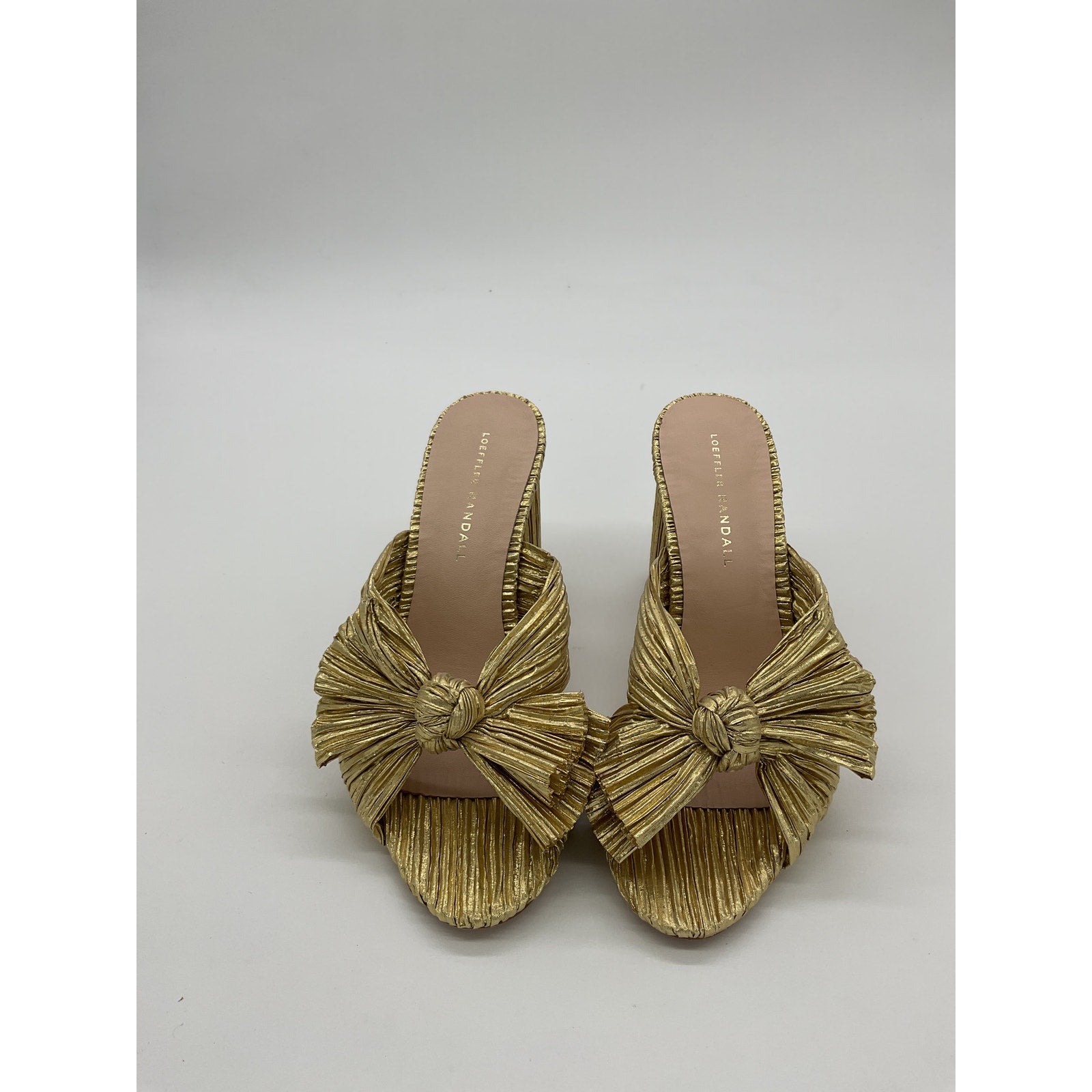 Loeffler Randall 'Penny' Gold Leather High Heel Pleated Knot Slide Sandal Size 8