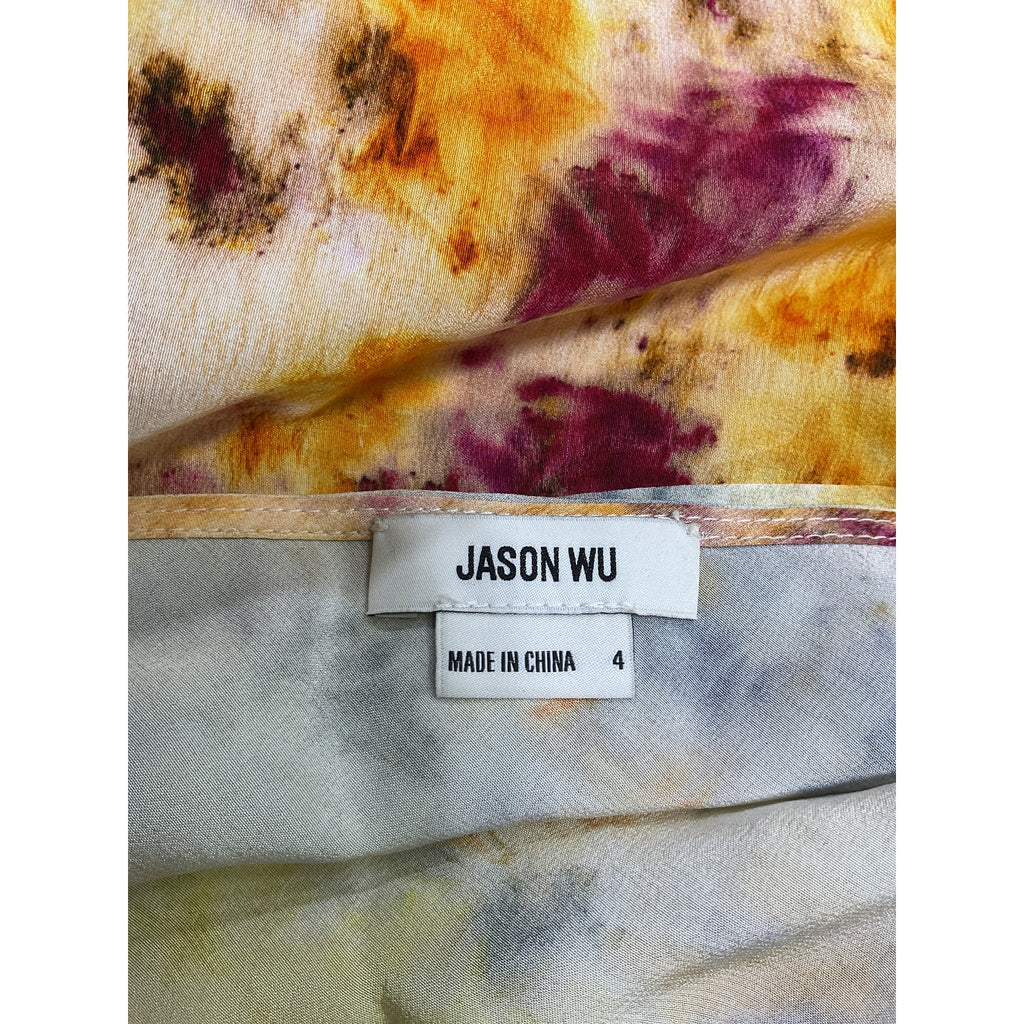 Jason Wu Printed Bias Cut Yellow Silk Maxi Slip Dress Size 4