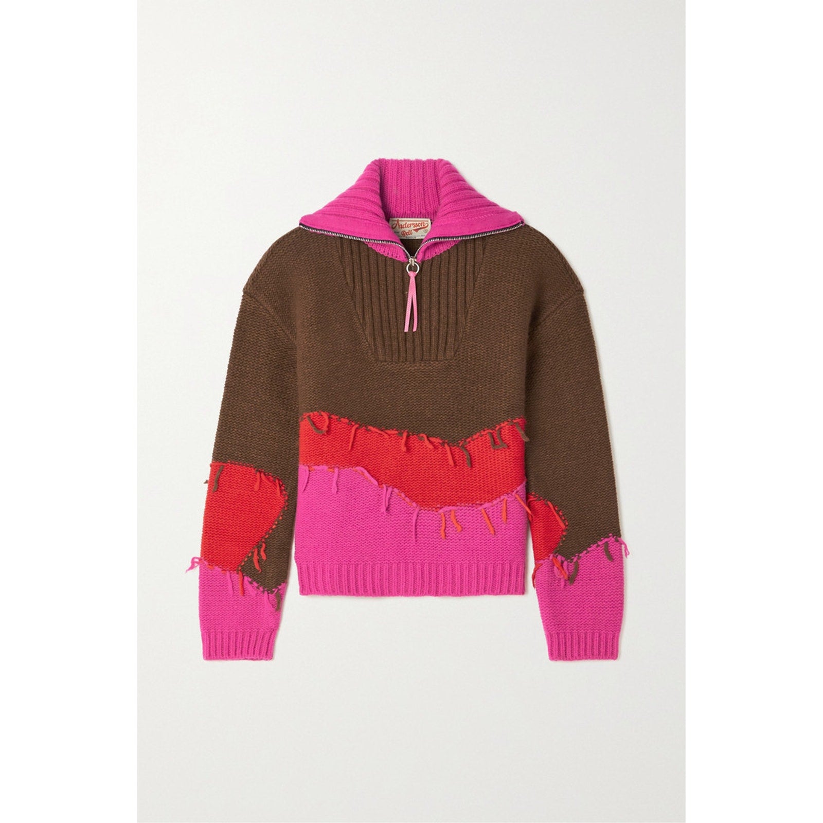 Andersson Bell Mountain Brown Wool Striped Wool-Blend Half-Zip Sweater Size XS