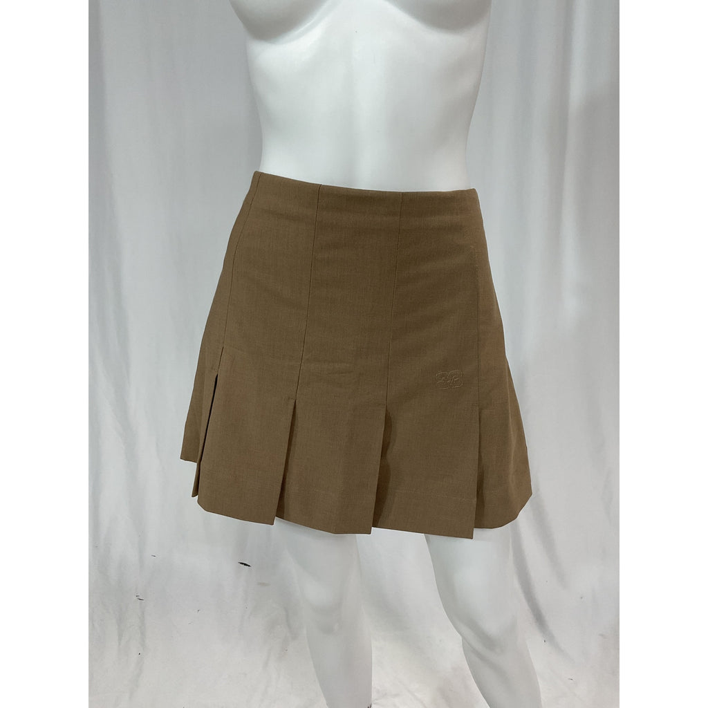 Ganni 'Drapey Melange' Brown Logo Mini Skirt Size 38