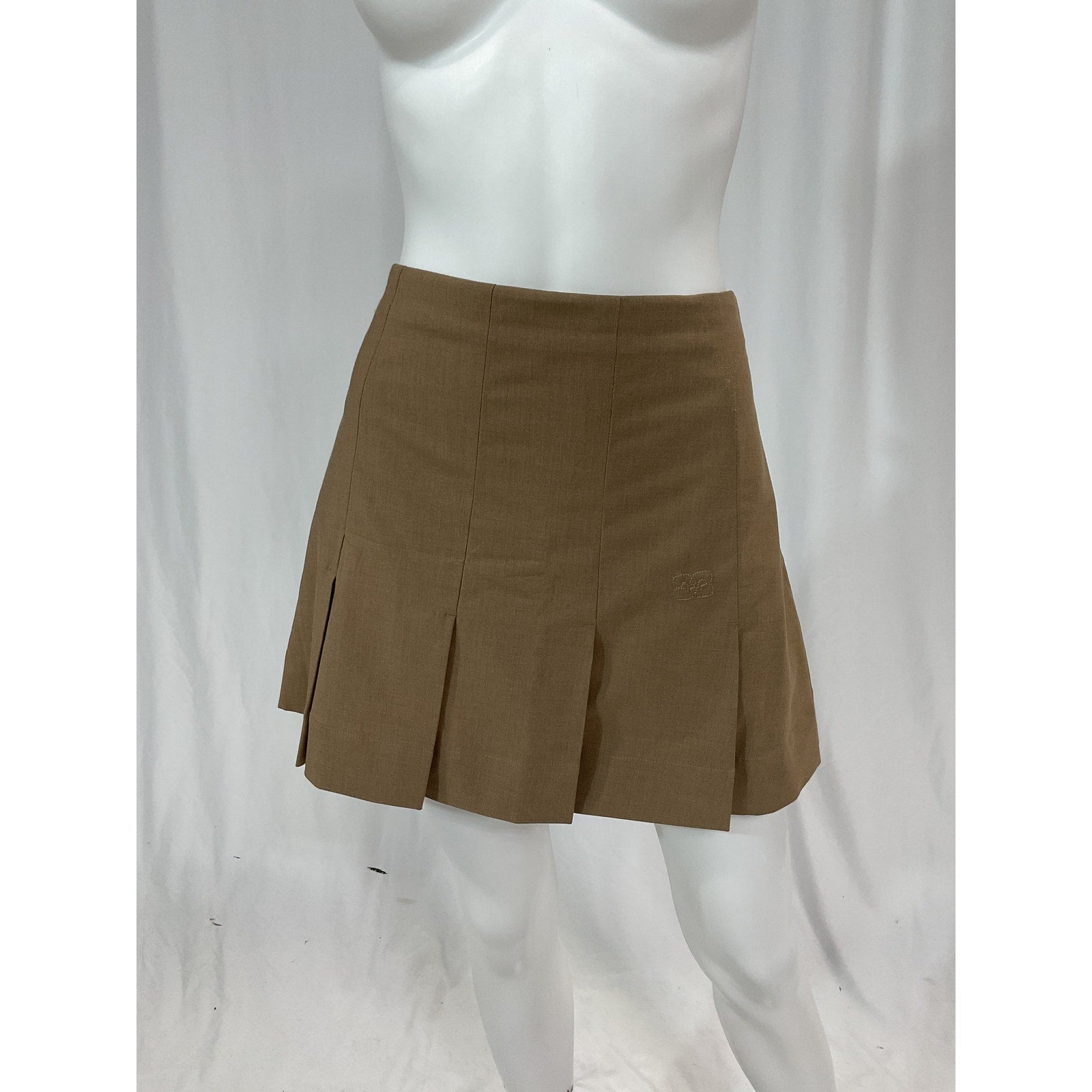 Ganni 'Drapey Melange' Brown Logo Mini Skirt Size 38