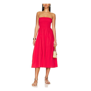 Faithfull The Brand Smocked Red Madella Midi Dress Size 6