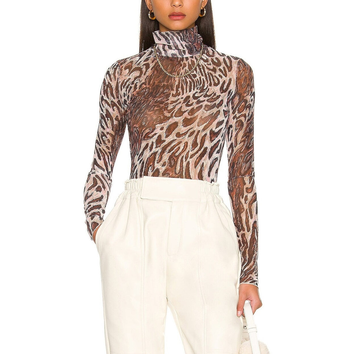 Simkhai 'Asher' Brown Recycled Mesh Long Sleeve Top Size S