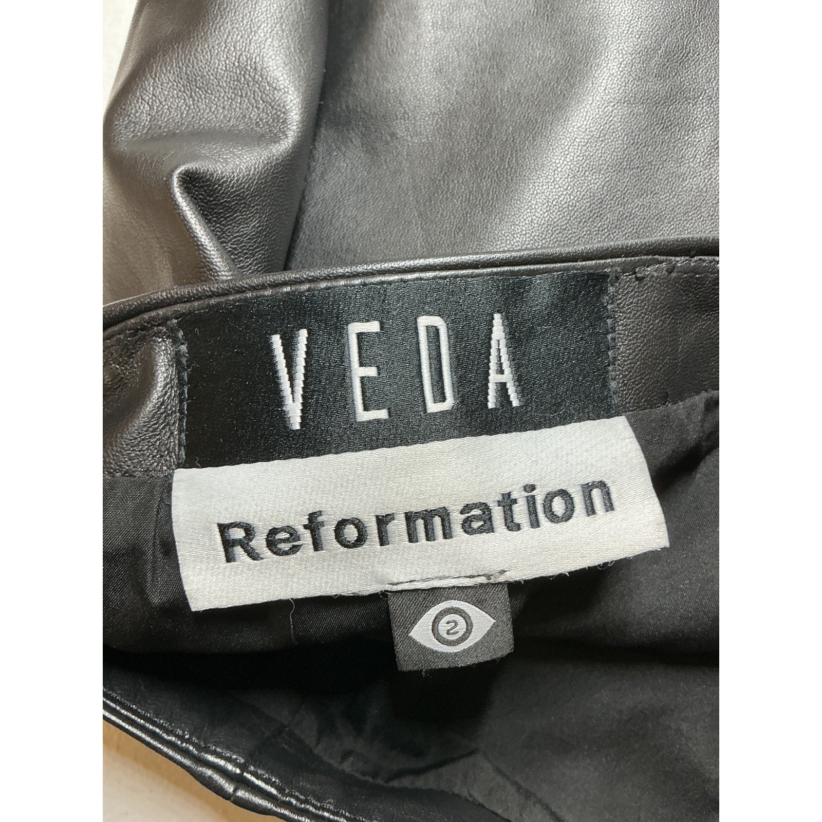 Reformation 'Veda' Black Leather Veranda Leather Mini Skirt Size 2