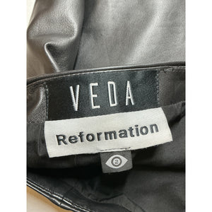 Reformation 'Veda' Black Leather Veranda Leather Mini Skirt Size 2