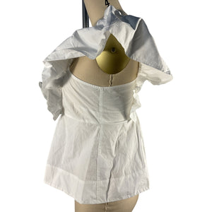 Ganni Chic Bright White Poplin Ruffle Blouse Size 36 FR / US 4 NWT