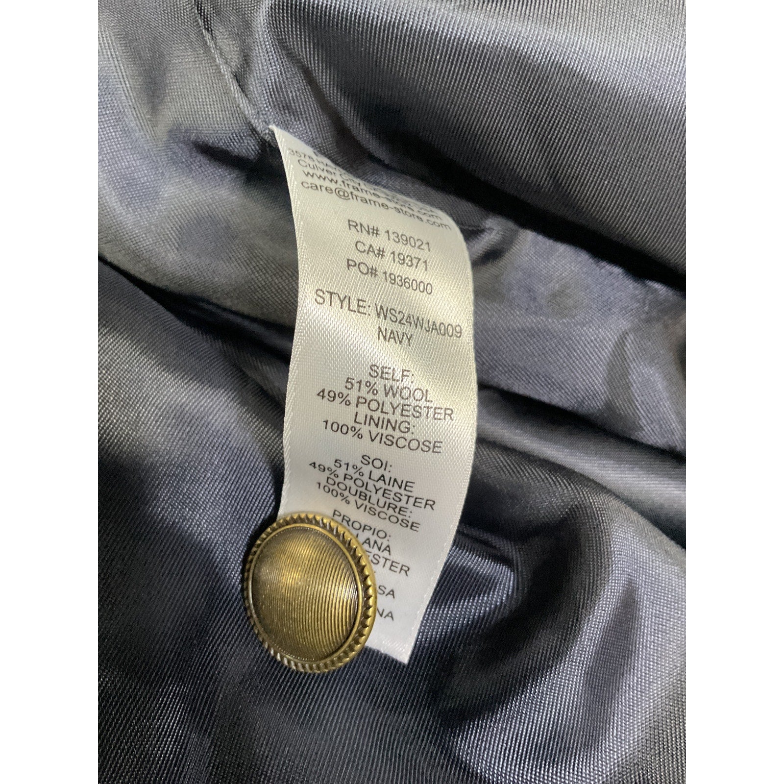 Frame Button Front Navy Jacket Size M