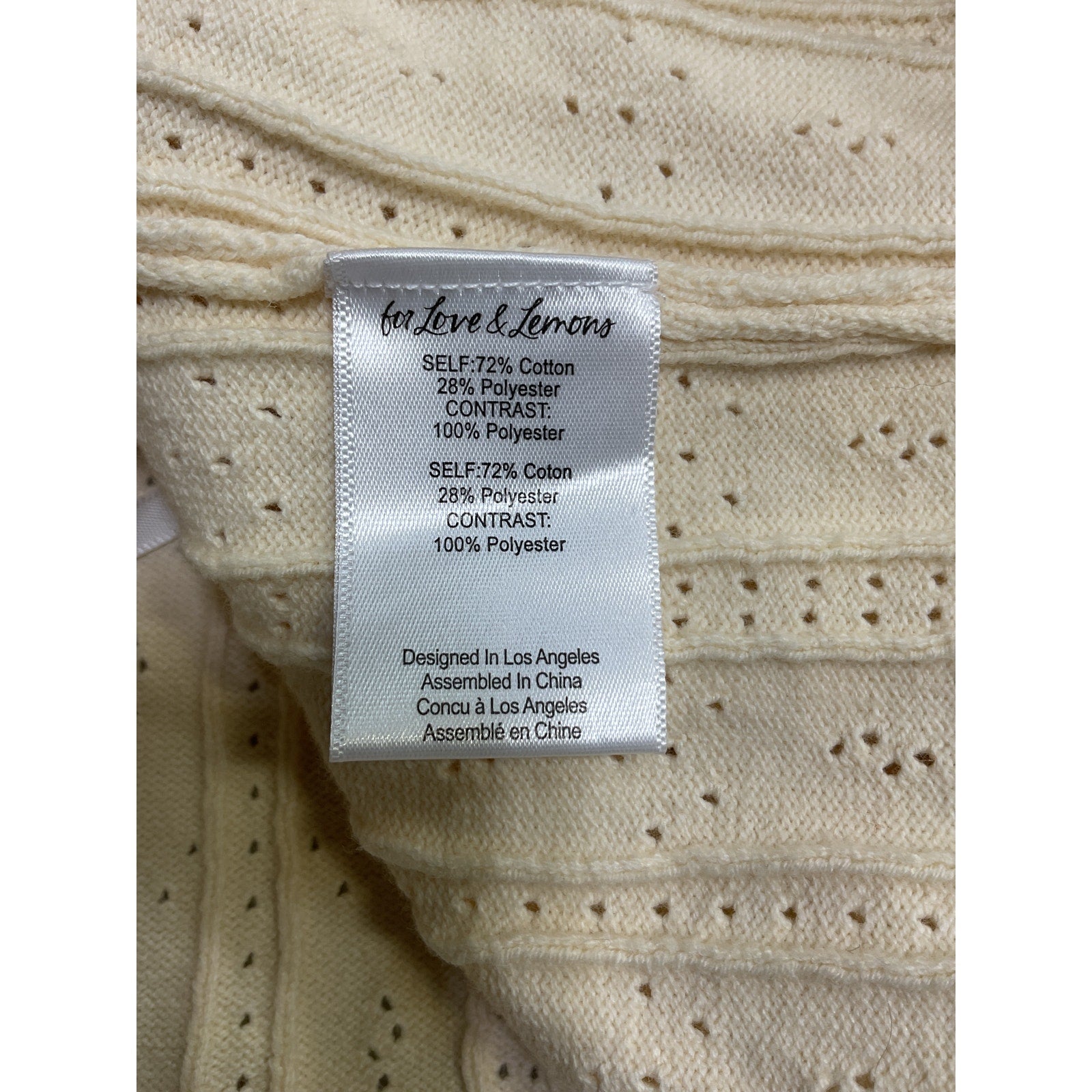 For Love & Lemons 'Daniela' Cream Cotton Knit Top Size M