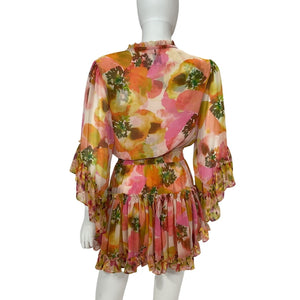 Misa Los Angeles Ruffled Muted Paisley Almaha Mini Dress Size XS