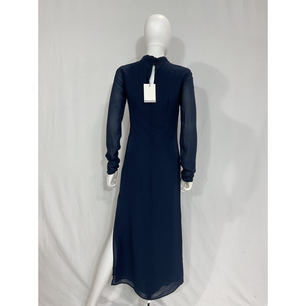 Reformation 'Tilda' Blue Long Sleeve Midi High Neckline Dress Size 2 - NWT