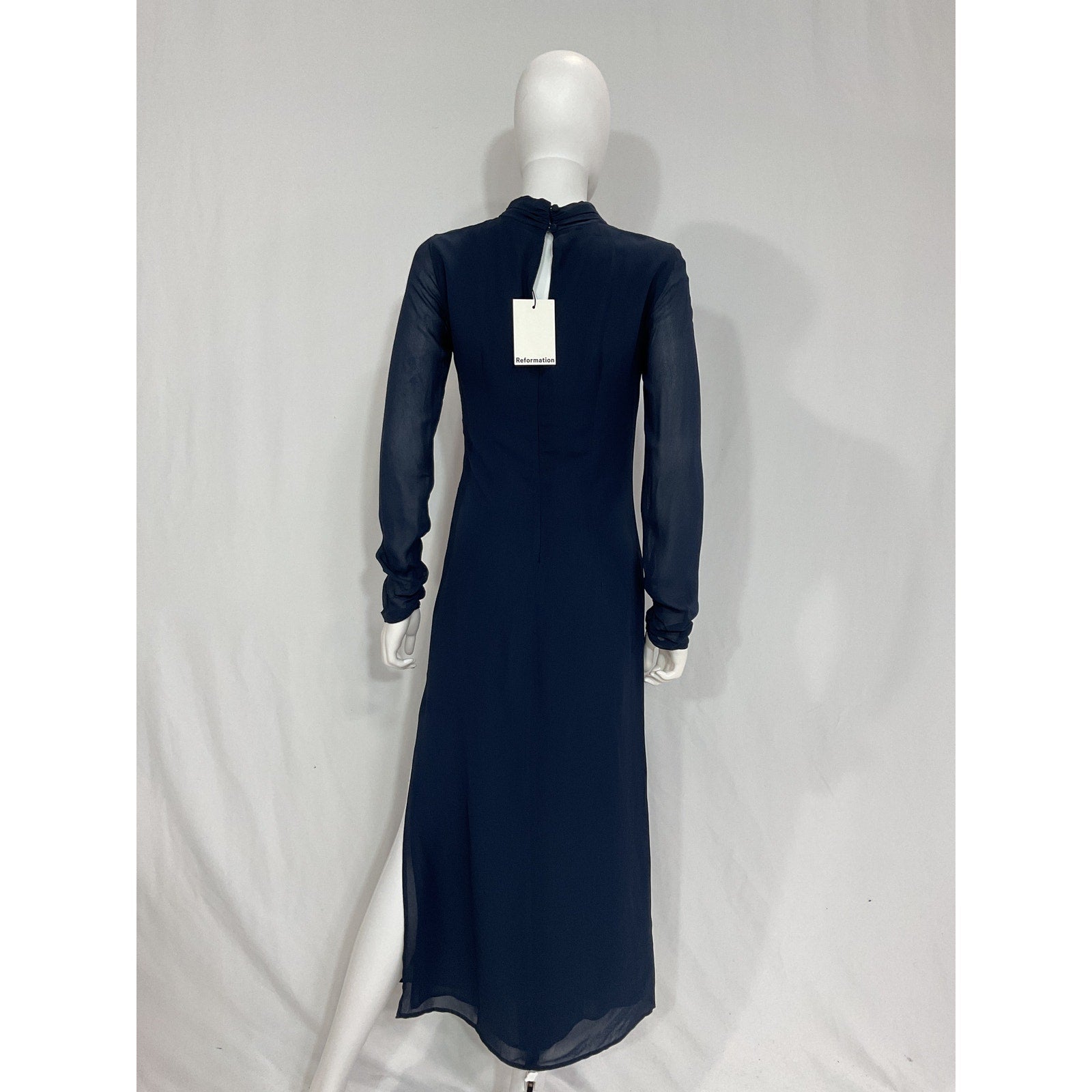 Reformation 'Tilda' Blue Long Sleeve Midi High Neckline Dress Size 2 - NWT