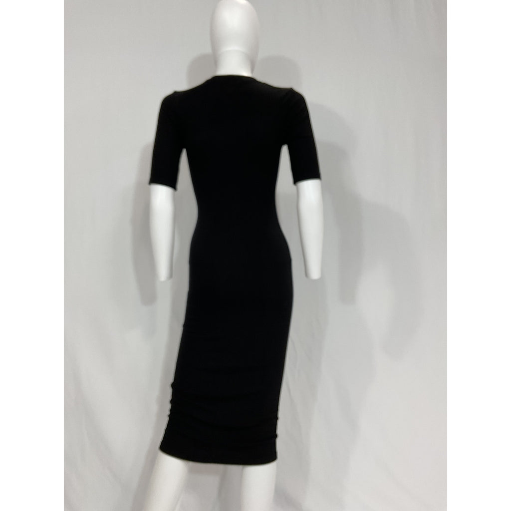 Enza Costa Half Sleeve Black Crew Midi Dress Size S