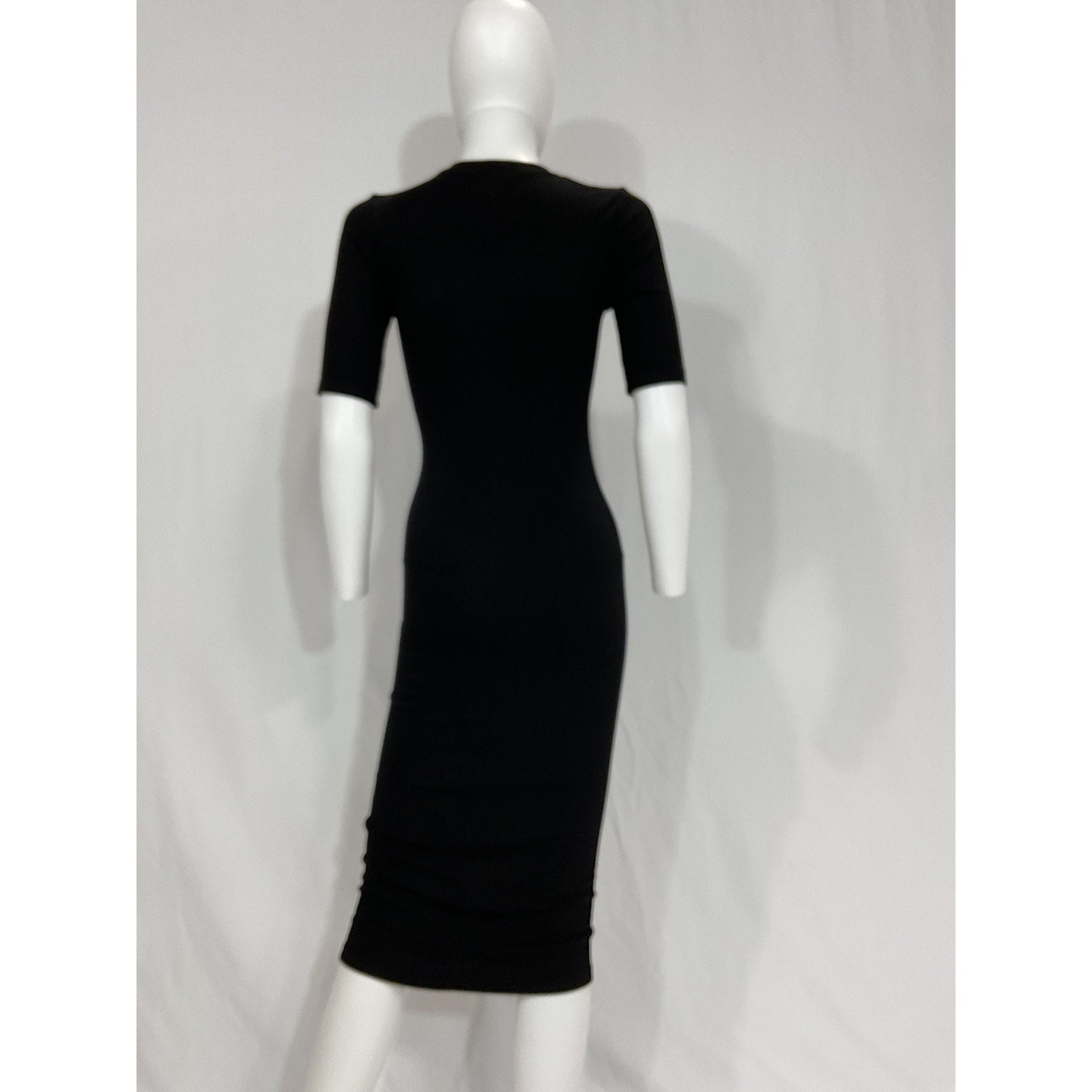 Enza Costa Half Sleeve Black Crew Midi Dress Size S