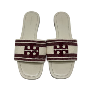Tory Burch Chic White Double T Jacquard Slides Size 8.5