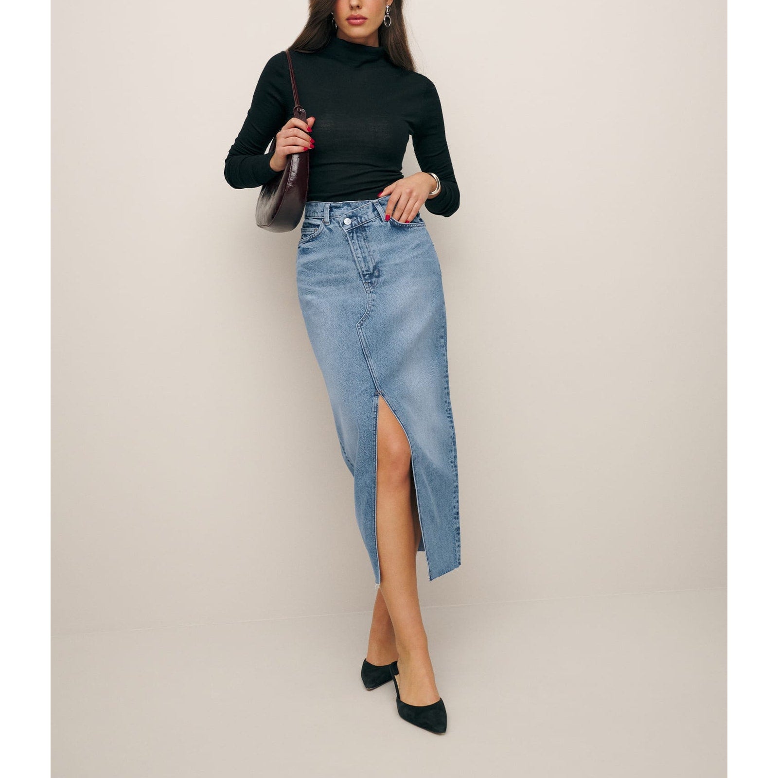 Reformation 'Nila' Blue Long Denim Jean Skirt Size 25