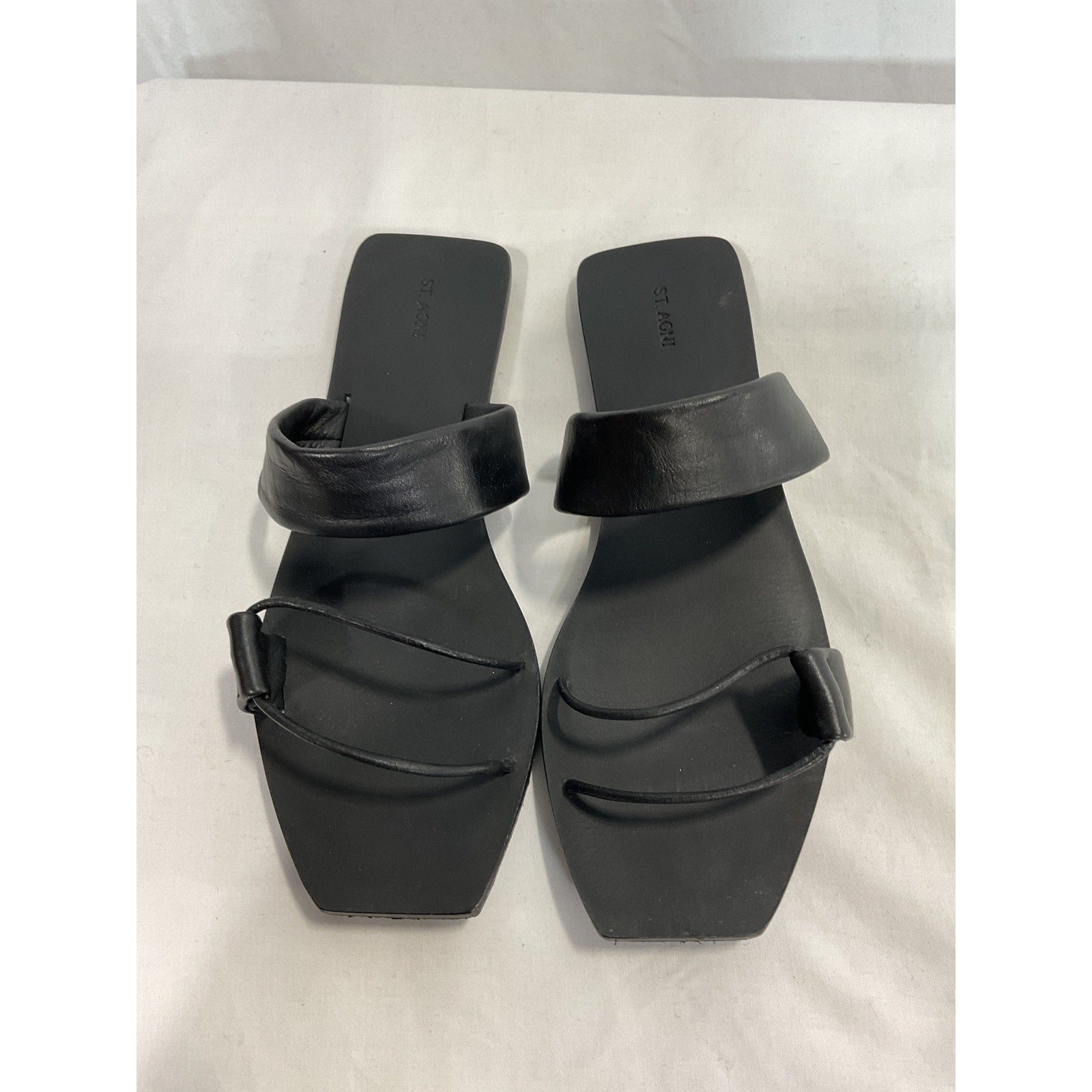 St. Agni 'Kim' Black Faux Leather Slide Size 6